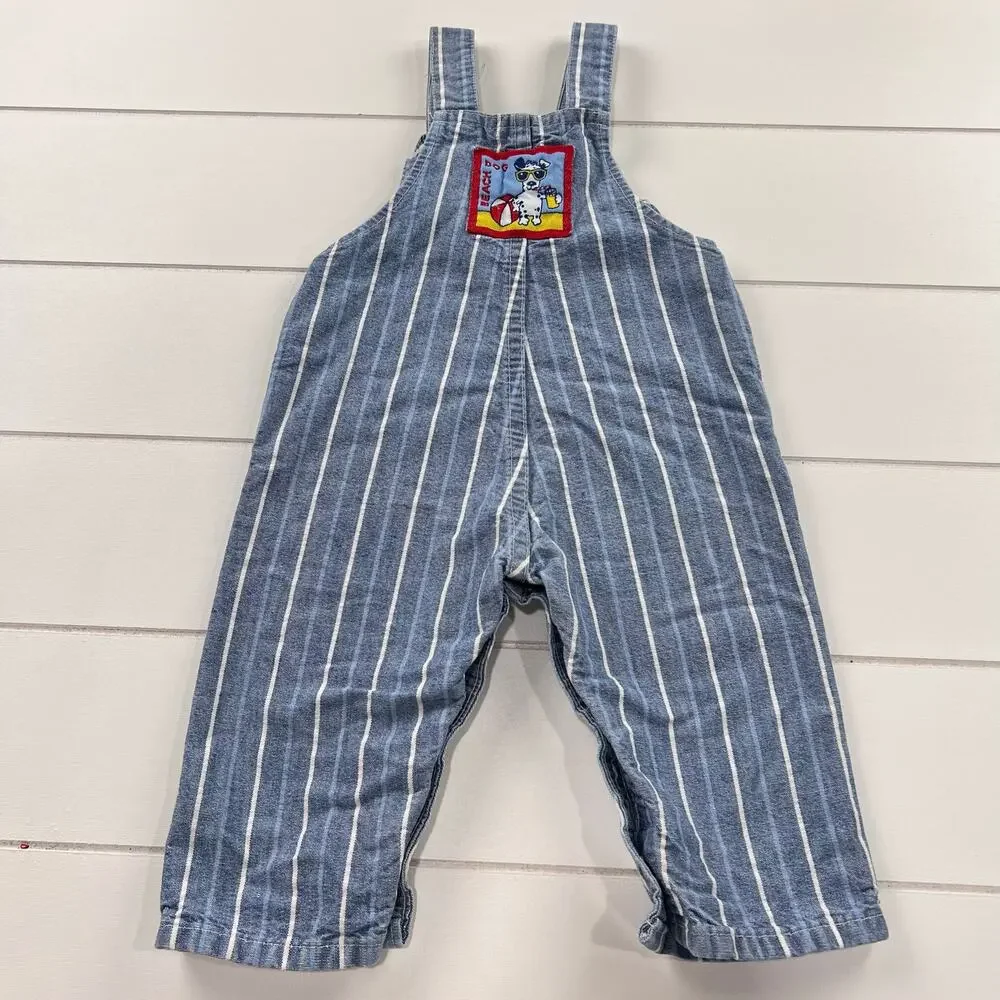 Oshkosh B’Gosh Vintage baby boys blue denim pin striped overalls size 12 Months